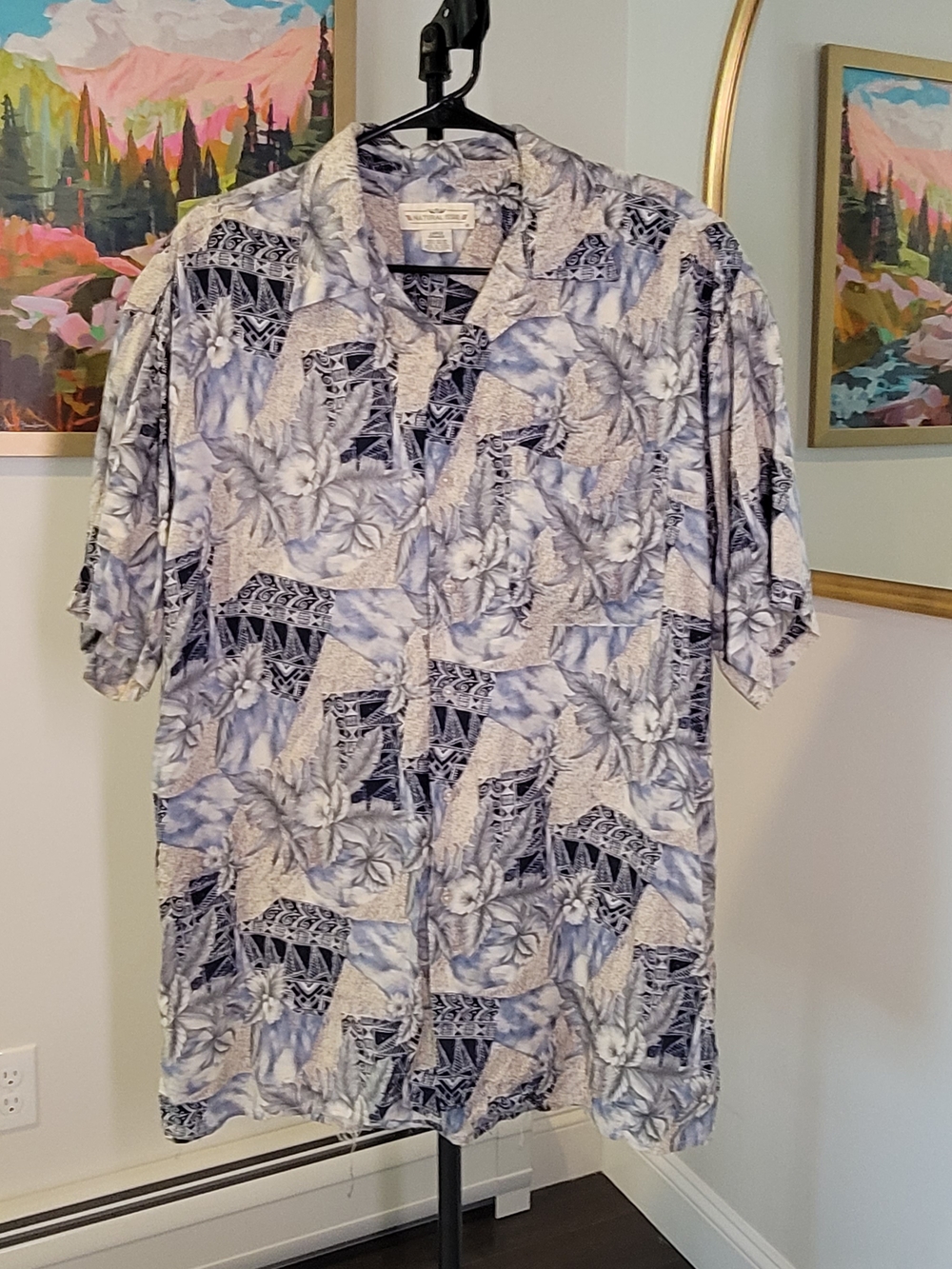NATURAL ISSUE Blue Hawaiian Tropical Print Short Sleeve Button Down Shirt